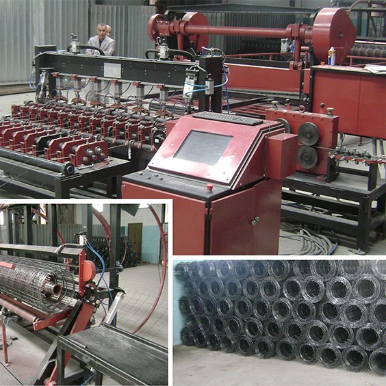 Machine is designed for making rolled welded mesh, width from 2000 to 2400 mm, with distance between line wires from 100 to 200 mm, with distance of cross wire from 50 to 250 mm and wire diameter from 3 to 5 mm.