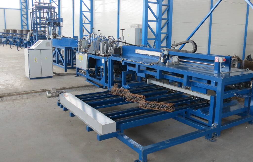 Machine is designed to produce mesh spacers with possibility to make different heights. Machine is full automatic, all the wires pulling from coils, with double welding stroke and two spacers in the same time.